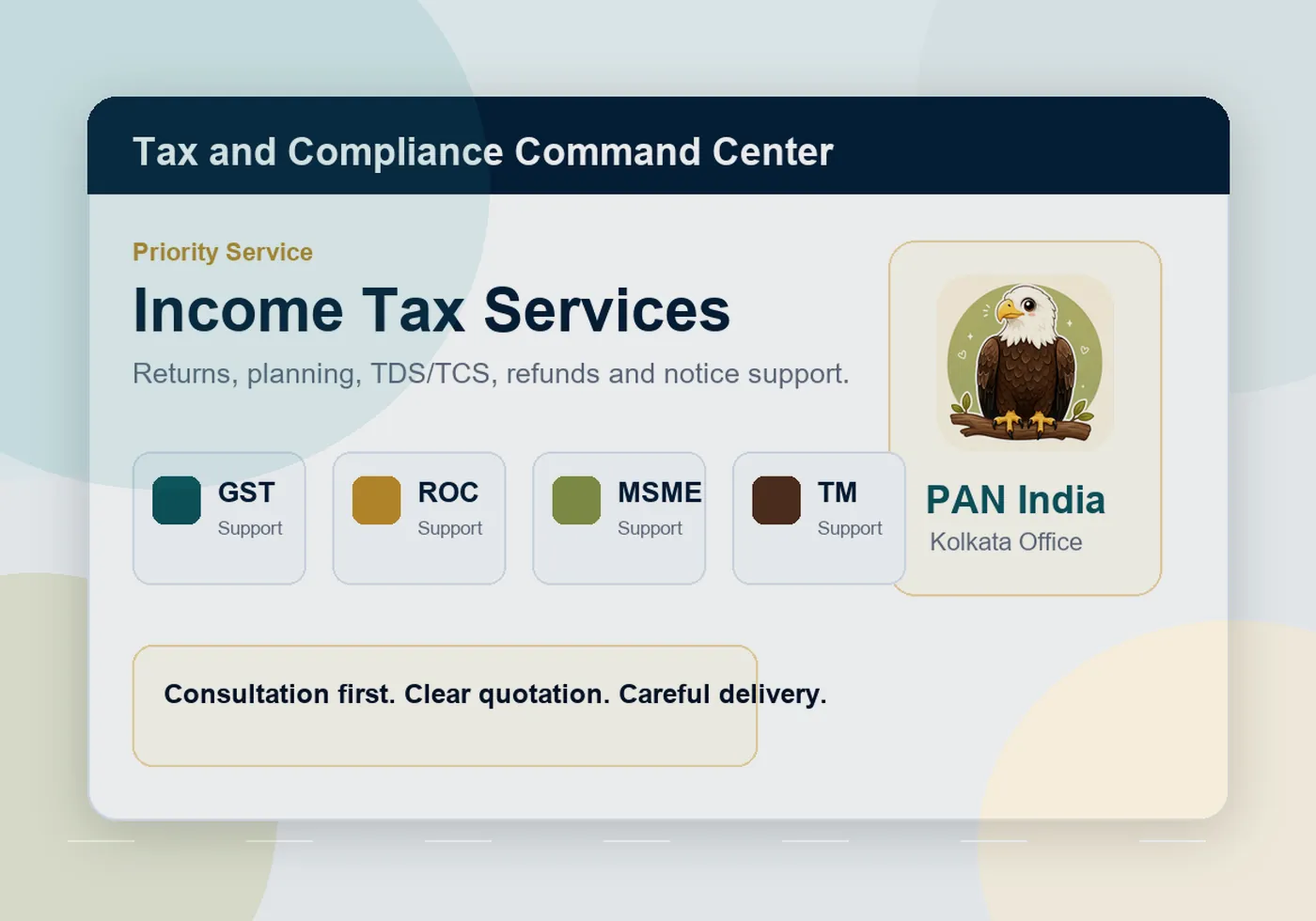 Tax planning and income tax advisory records reviewed for Kolkata consultation
